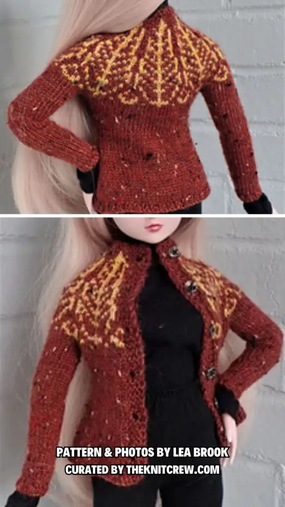 6. BJD Autumn Cardigan - 13 Stylish Knitted Barbie Doll Clothes Patterns - The Knit Crew