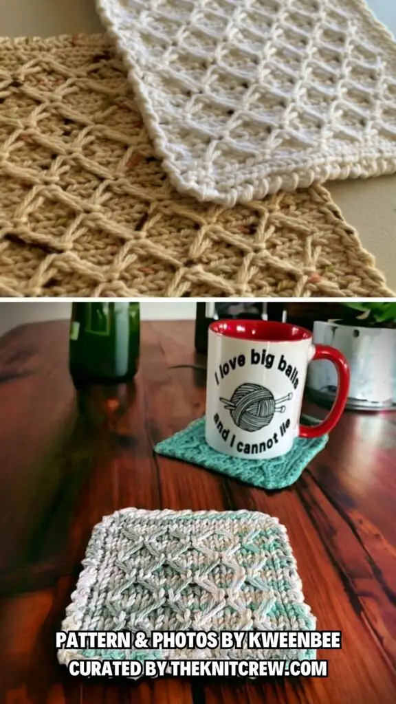 6. Diamonds Dishcloths And Coasters - Gift For Grandma - 11 Cozy And Free Coaster Knitting Patterns - The Knit Crew