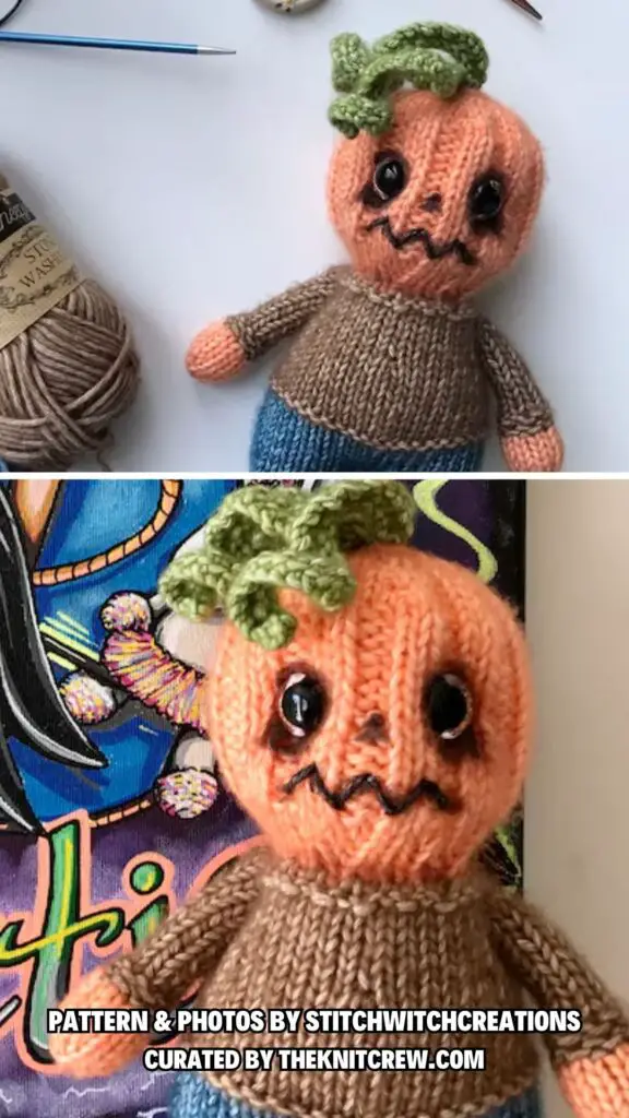 6. Pumpkin Man - 12 Spooky Jack-o-Lanterns Knitting Patterns For Halloween - The Knit Crew