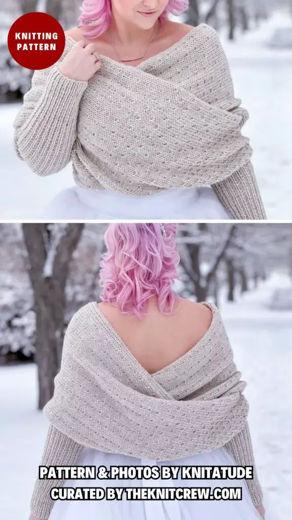 6. Snowfall Sweater Scarf - 12 Knitted Grandmother's Shawls Patterns They'll Love To Wear - The Knit Crew