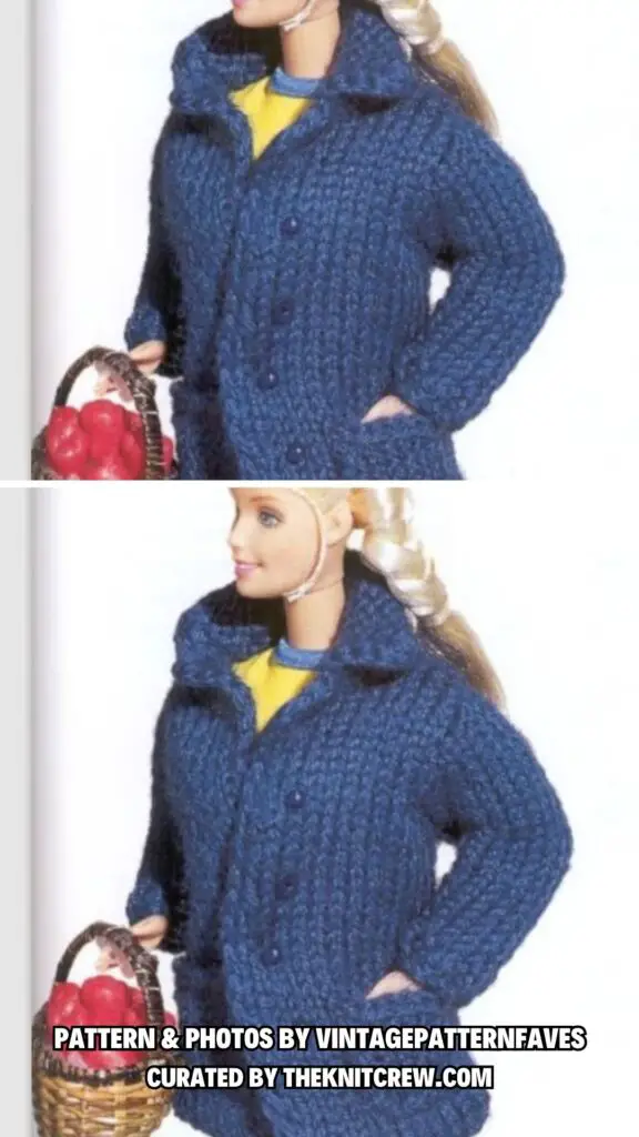 7. Jacket Coat Sweater - 13 Stylish Knitted Barbie Doll Clothes Patterns - The Knit Crew