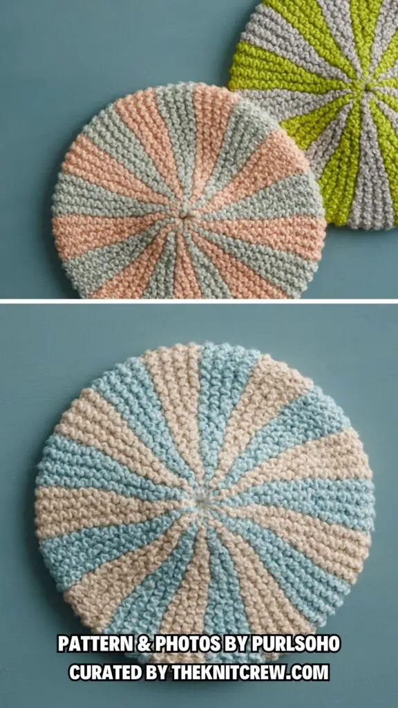 7. Sunburst Pot Holder - Gift For Grandma - Gift For Grandma - 11 Cozy And Free Coaster Knitting Patterns - The Knit Crew