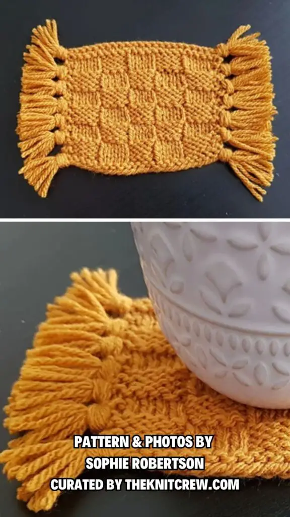 8. Sunday Mug Rug - Gift For Grandma - Gift For Grandma - 11 Cozy And Free Coaster Knitting Patterns - The Knit Crew