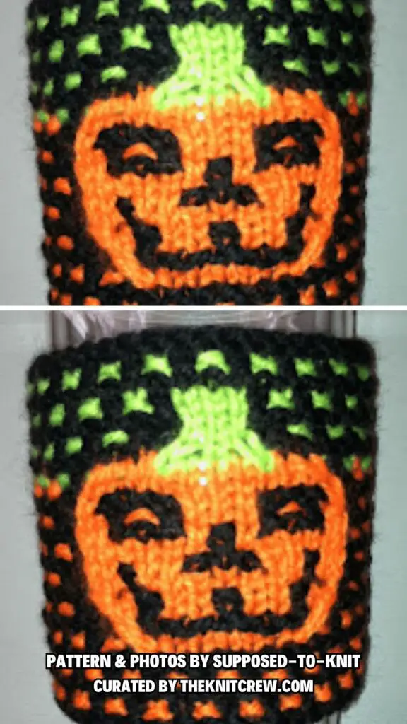 9. Jack-o-Lantern Cup Cozy - 12 Spooky Jack-o-Lanterns Knitting Patterns For Halloween - The Knit Crew