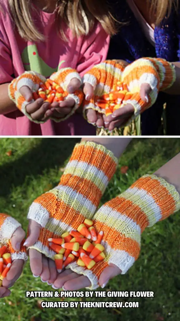 11. Hand-dyed Candy Corn Fingerless Mitts - 13 Free Knitting Candy Corn Patterns For The Autumn Season - The Knit Crew