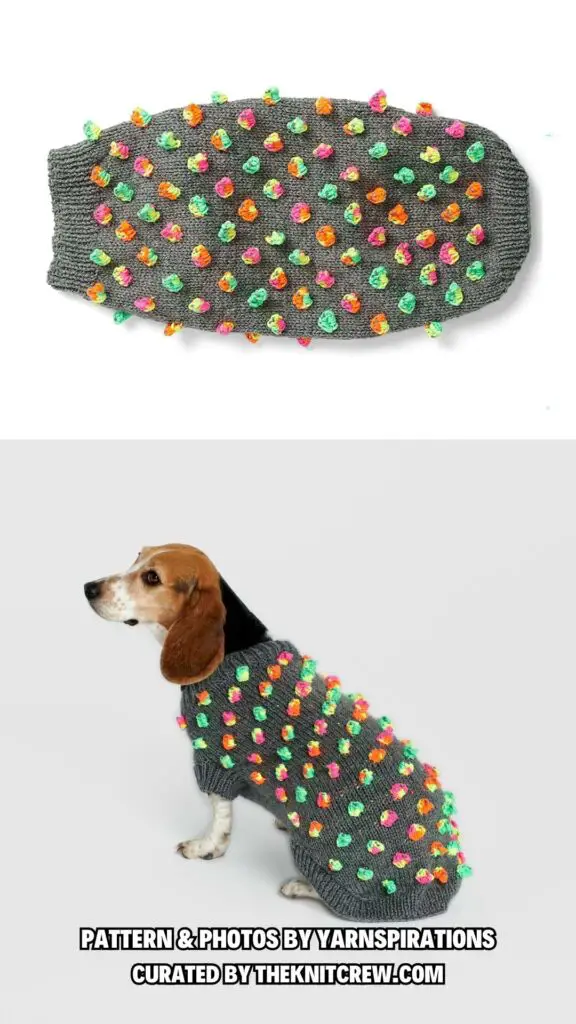 5. RED HEART BOBBLE KALEIDOSCOPE KNIT DOG COAT - 7 Free Knitting Patterns For Halloween Pet Costumes - The Knit Crew