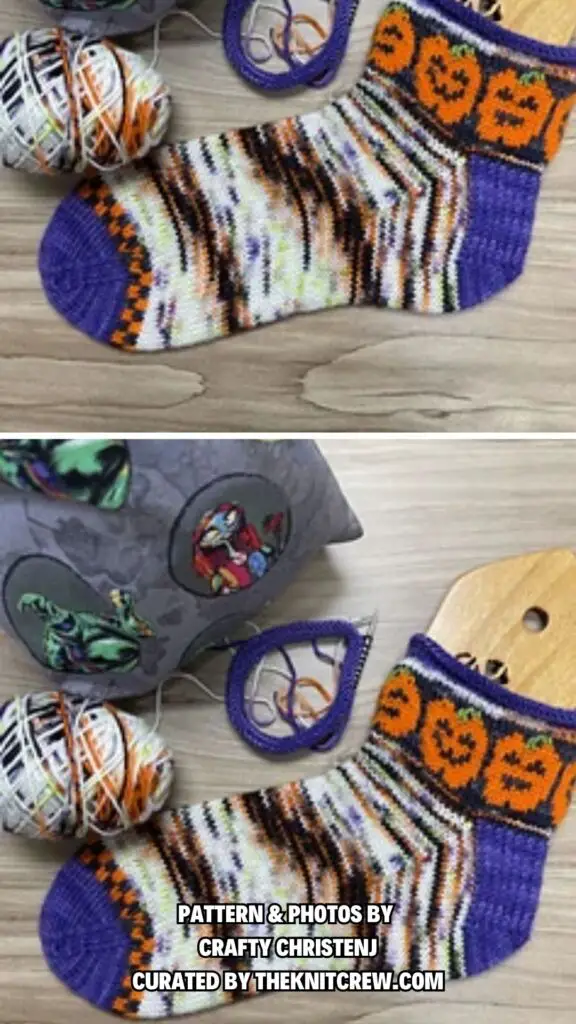 6. Jack O' Lantern Socks - 8 Spooky But Cozy Halloween Socks Free Knitting Patterns - The Knit Crew
