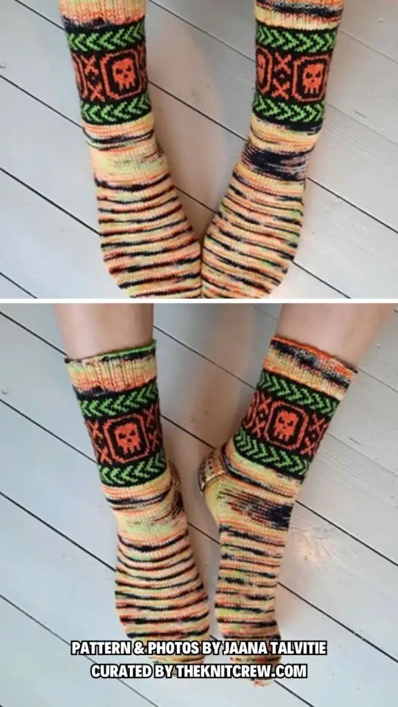 7. Bottle of poison - 8 Spooky But Cozy Halloween Socks Free Knitting Patterns - The Knit Crew