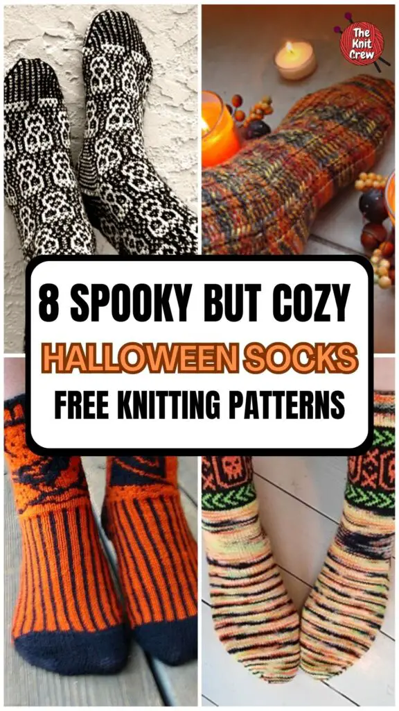 PIN 1 - 8 Spooky But Cozy Halloween Socks Free Knitting Patterns - The Knit Crew