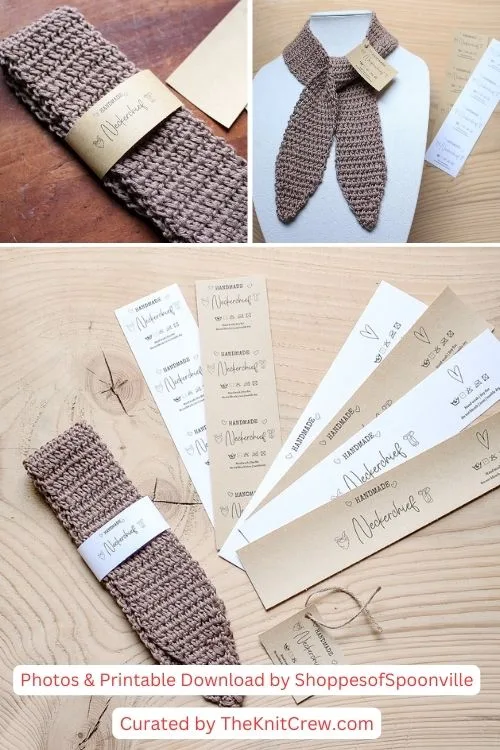 7. PRINTABLE Crochet Neckerchief Wrap Labels, Crochet Bandana Tags, Knit Tags, DIY Packaging, Craft Fair Prep, Handmade Gift Wrapping - The Knit Crew