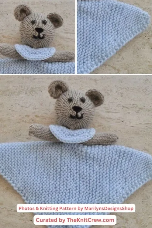 14. Baby bear buddy security blanket- The Knit Crew