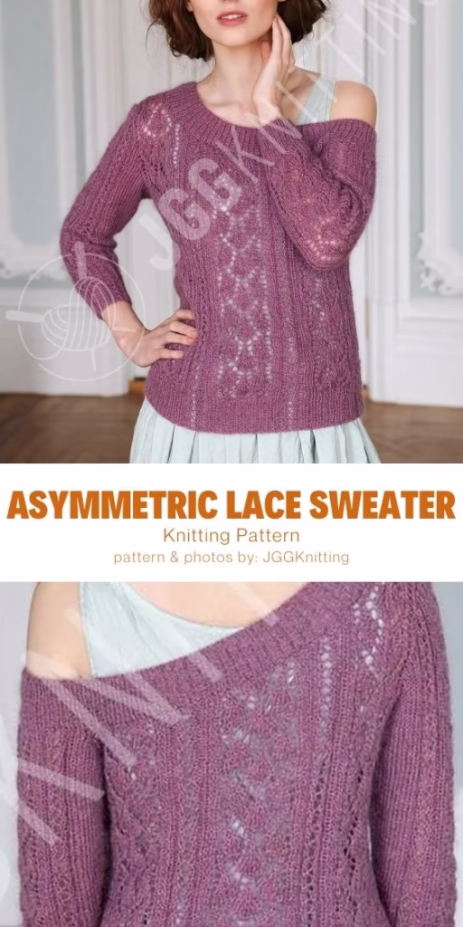 01 Asymmetric Lace Sweater - The Knit Crew