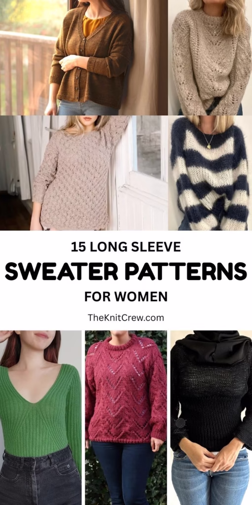 BLOG 1 - 15 Long Sleeve Sweater Patterns For Women - Curated by The Knit Crew