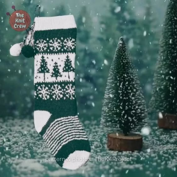 14 Winter Tree Christmas Stocking Knitting Pattern - The Yarn Crew