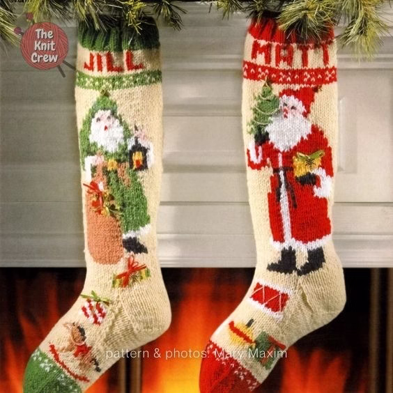 4 Old Time Santa Stockings- The Yarn Crew
