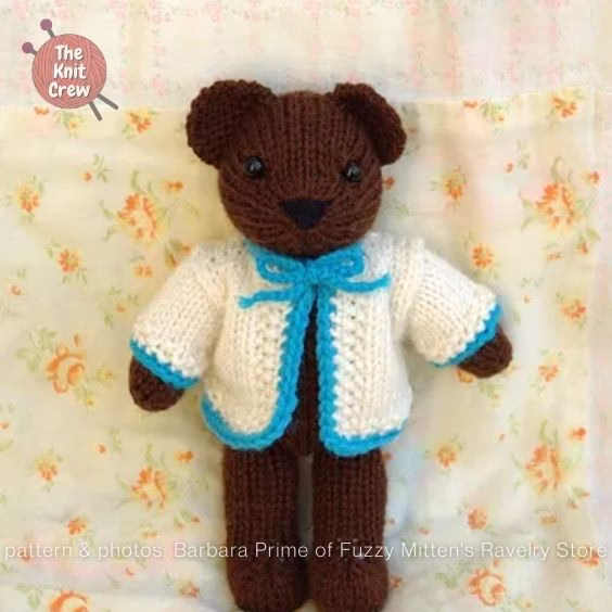 Bear with Cardigan - 15 Adorable Knitted Teddy Bear Patterns - Curated By The Knit Crew